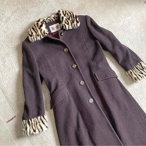 VTG 70s Brown Wool Cashmere Coat “Leopard” Fur Trim
